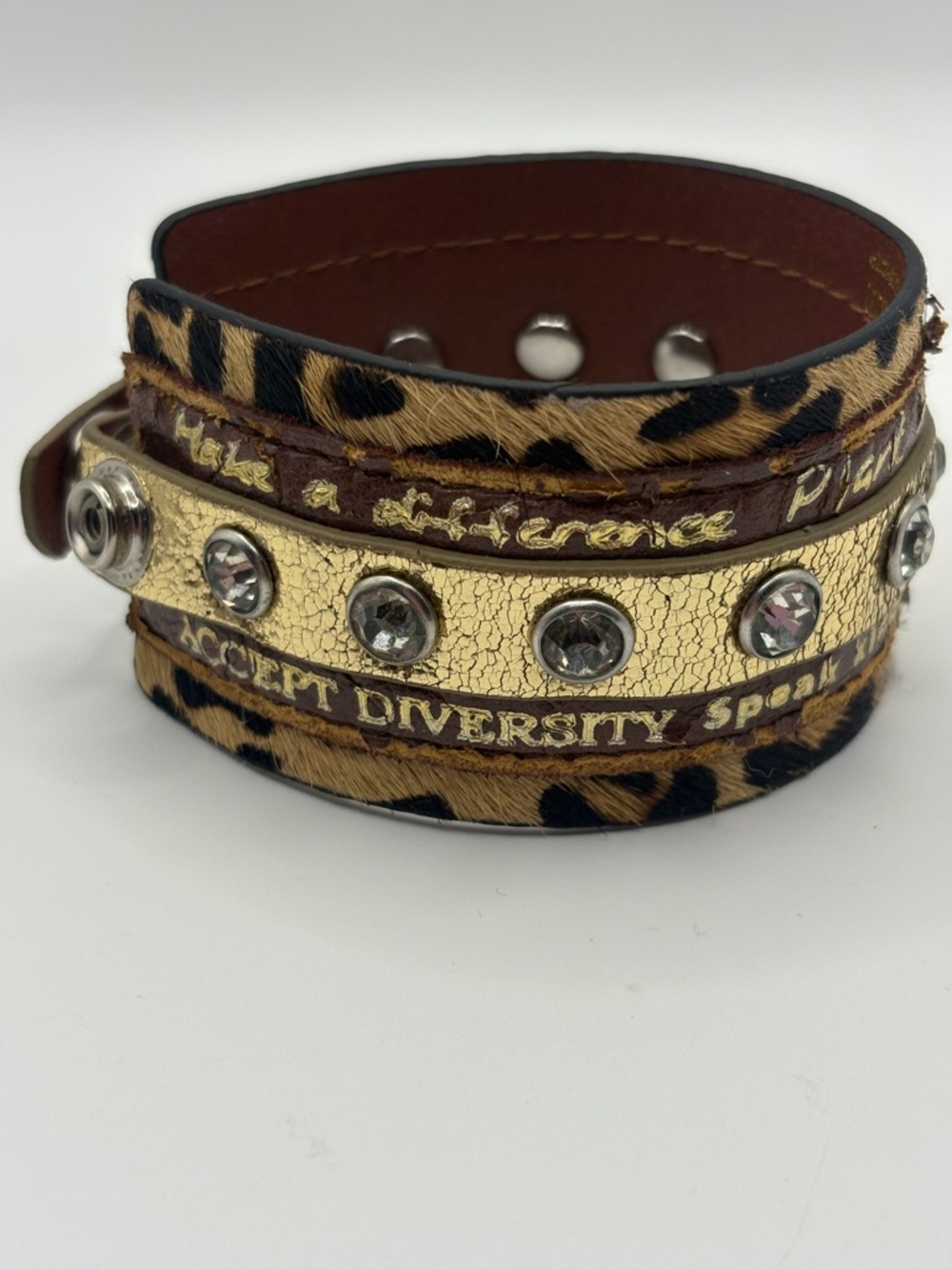 Leopard Print Multi-Layer Studded Leather Cuff Bracelet 7 & 7.25”